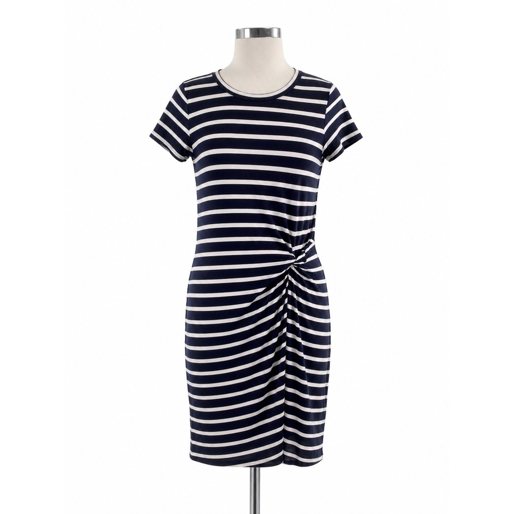 Banana Republic Dress Womens XS Navy White Striped Side Knot Twist T-Shirt Mini‎